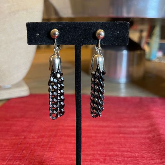 Vintage Sarah Coventry Art Deco Style Chain Tassel Clip On Earrings Silver Tone - Picture 4 of 8